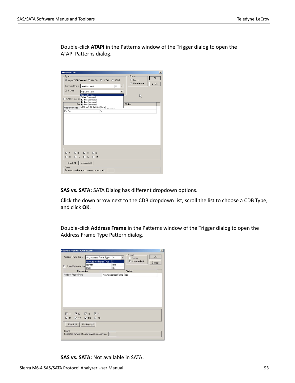 Atapi, Address frame (sas only) | Teledyne LeCroy Sierra M6-4 SAS_SATA Protocol Analyzer User Manual User Manual | Page 95 / 498