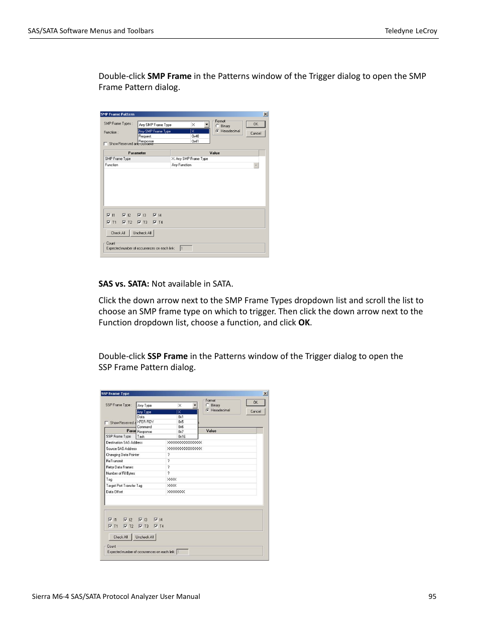 Smp frame (sas only), Ssp frame (sas only) | Teledyne LeCroy Sierra M6-4 SAS_SATA Protocol Analyzer User Manual User Manual | Page 97 / 498