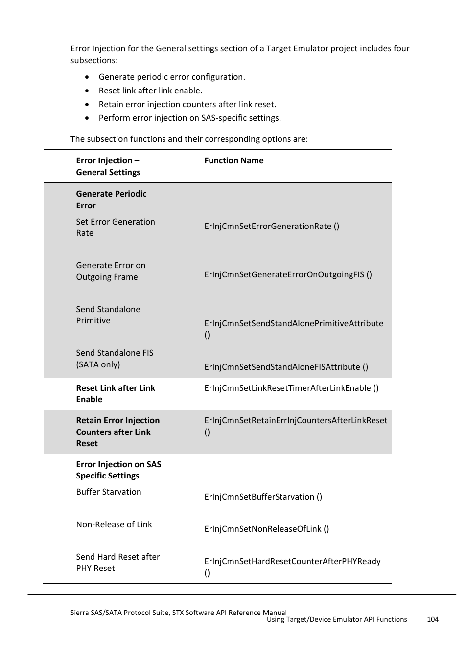 Error injection - general settings | Teledyne LeCroy Sierra SAS_SATA Protocol Analyzer STX API Reference Manual User Manual | Page 104 / 979