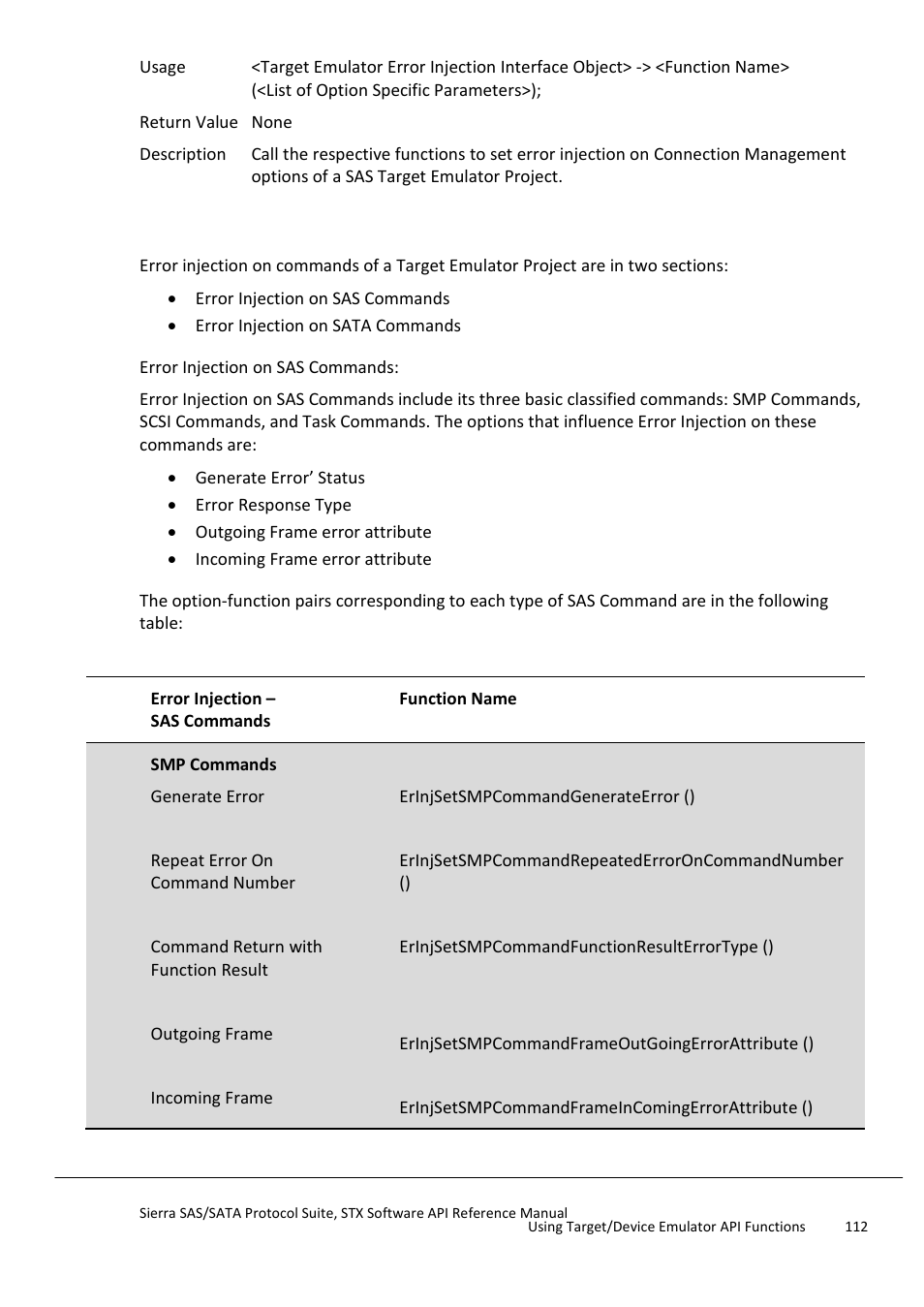 Error injection on commands | Teledyne LeCroy Sierra SAS_SATA Protocol Analyzer STX API Reference Manual User Manual | Page 112 / 979