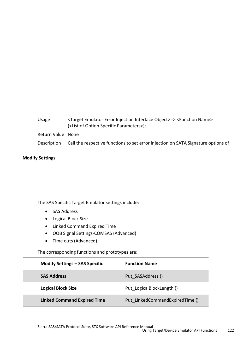 Modify settings, Modify sas specific configuration settings | Teledyne LeCroy Sierra SAS_SATA Protocol Analyzer STX API Reference Manual User Manual | Page 122 / 979