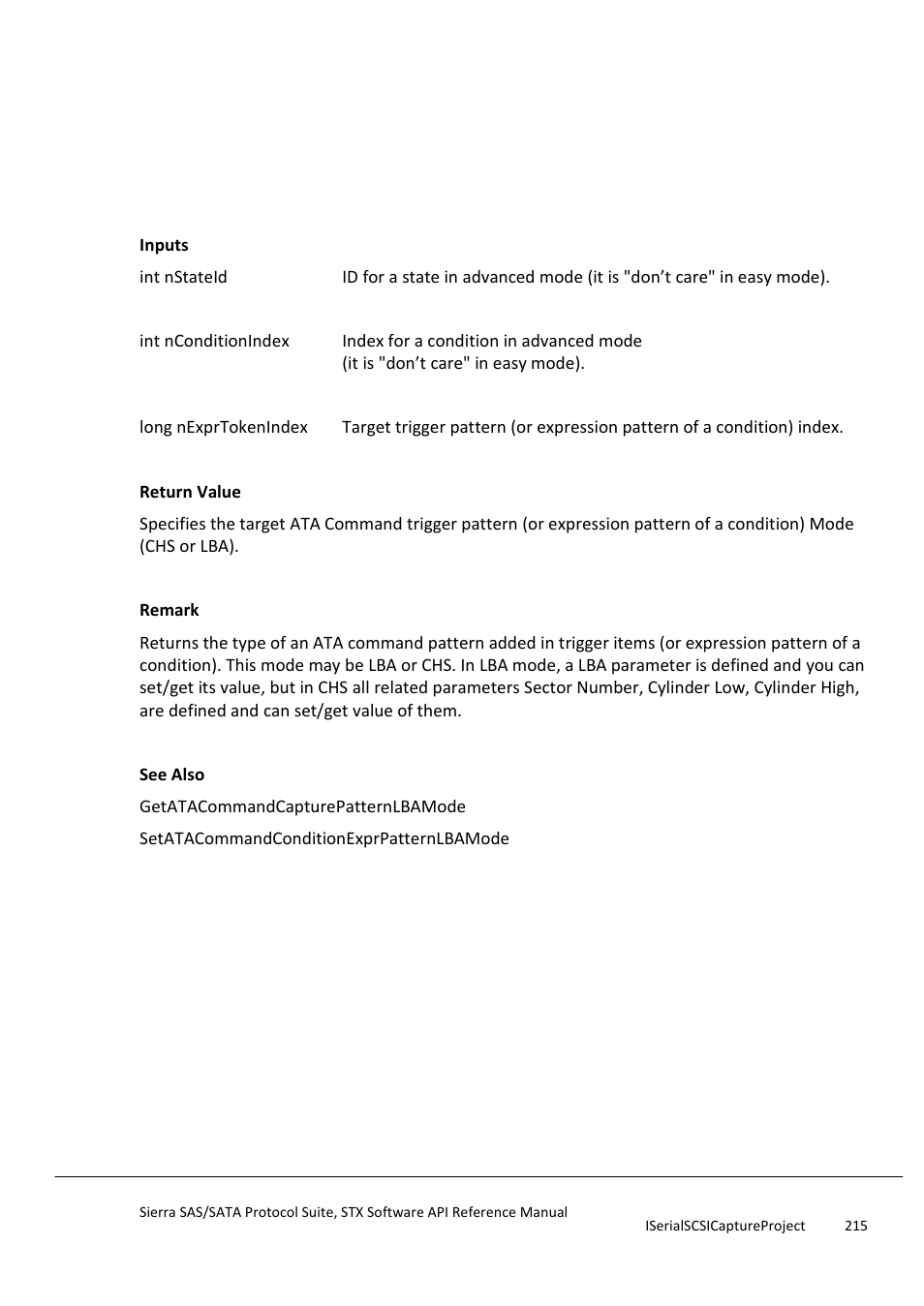 Getatacommandconditionexprpatternlbamode, Getavailablehwresource | Teledyne LeCroy Sierra SAS_SATA Protocol Analyzer STX API Reference Manual User Manual | Page 215 / 979