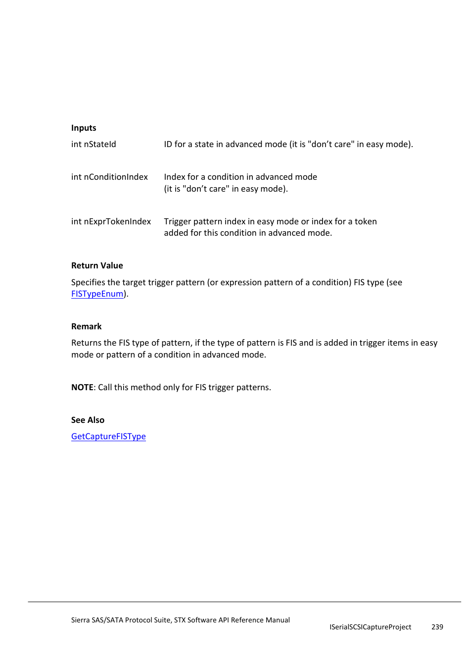 Getconditionexprfistype, Getconditionexprpatternatapicommandtype | Teledyne LeCroy Sierra SAS_SATA Protocol Analyzer STX API Reference Manual User Manual | Page 239 / 979
