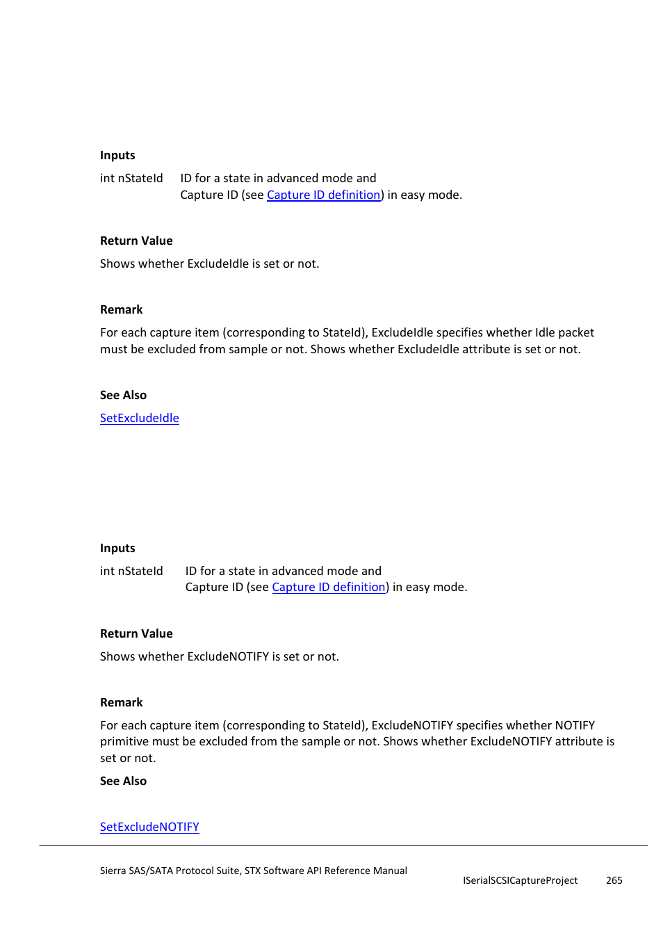 Getexcludeidle, Getexcludenotify | Teledyne LeCroy Sierra SAS_SATA Protocol Analyzer STX API Reference Manual User Manual | Page 265 / 979