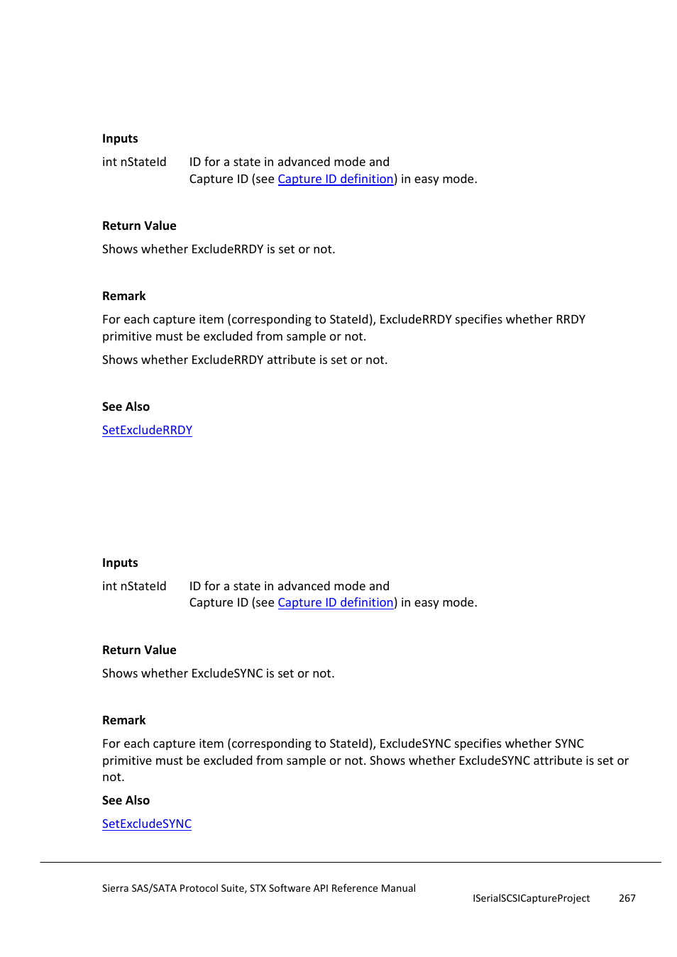 Getexcluderrdy, Getexcludesync | Teledyne LeCroy Sierra SAS_SATA Protocol Analyzer STX API Reference Manual User Manual | Page 267 / 979