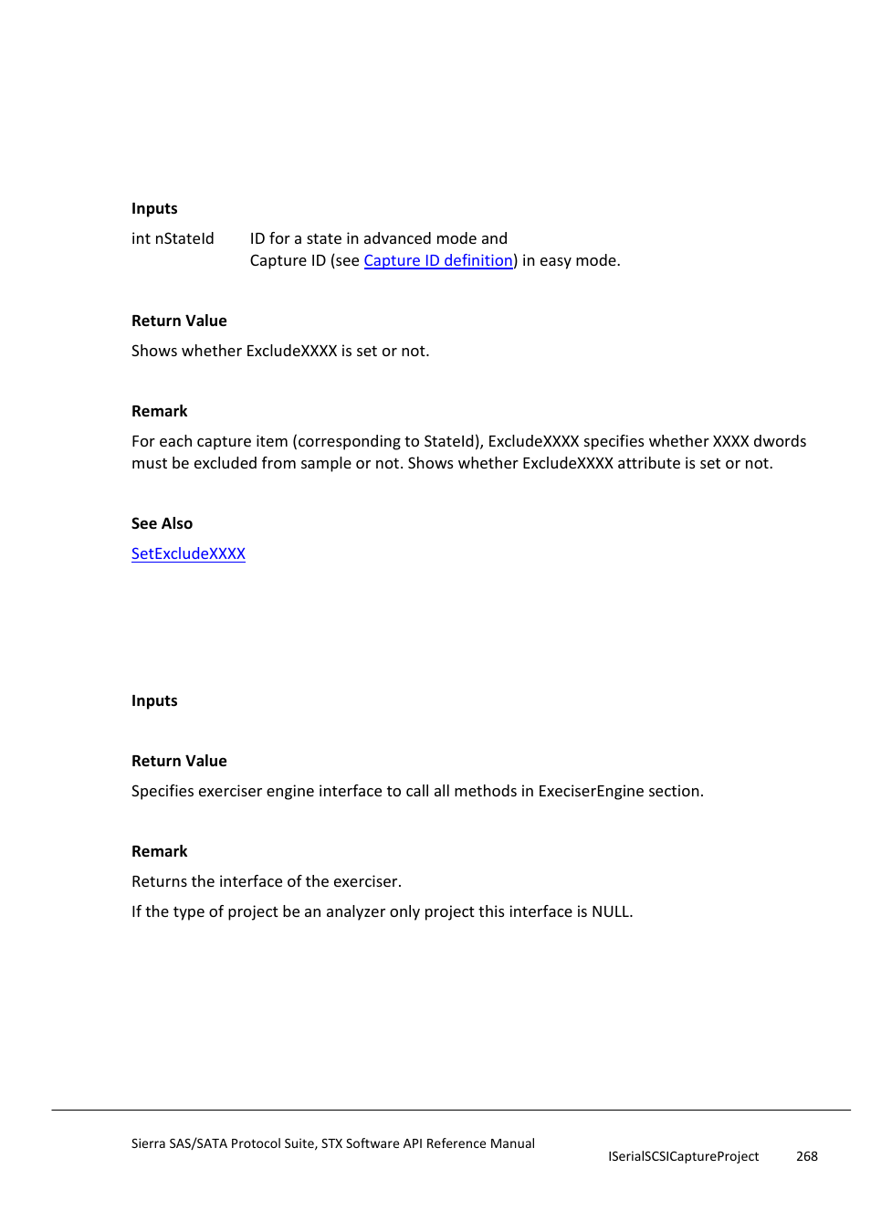 Getexcludexxxx, Getexerciserinterface, Getexiststateid | Teledyne LeCroy Sierra SAS_SATA Protocol Analyzer STX API Reference Manual User Manual | Page 268 / 979