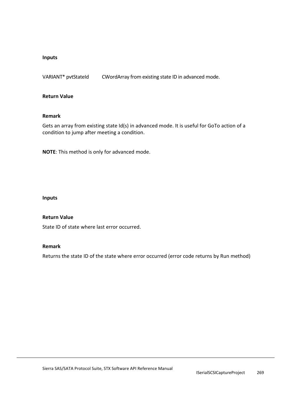 Getexiststateid, Getlasterrorstateid, Getnumberofcapturepatterns | Teledyne LeCroy Sierra SAS_SATA Protocol Analyzer STX API Reference Manual User Manual | Page 269 / 979