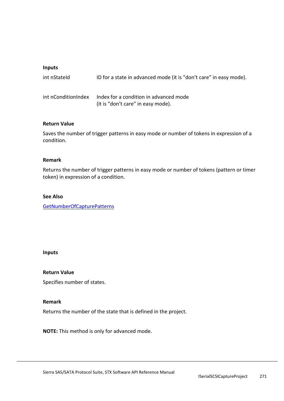 Getnumberofconditionexprtoken, Getnumberofstate | Teledyne LeCroy Sierra SAS_SATA Protocol Analyzer STX API Reference Manual User Manual | Page 271 / 979