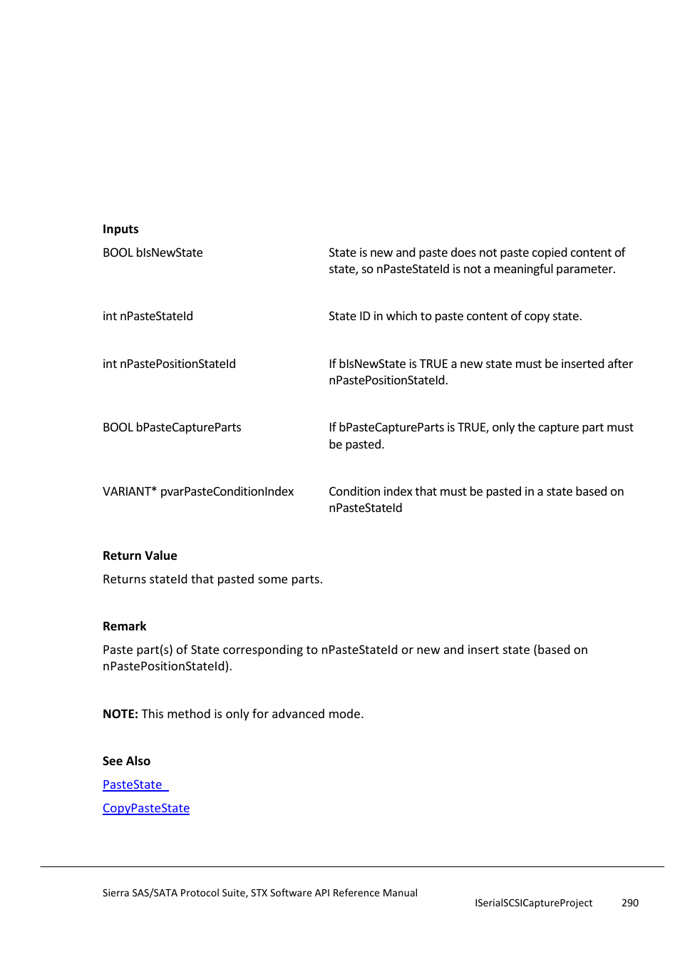 Pastespecialstate | Teledyne LeCroy Sierra SAS_SATA Protocol Analyzer STX API Reference Manual User Manual | Page 290 / 979