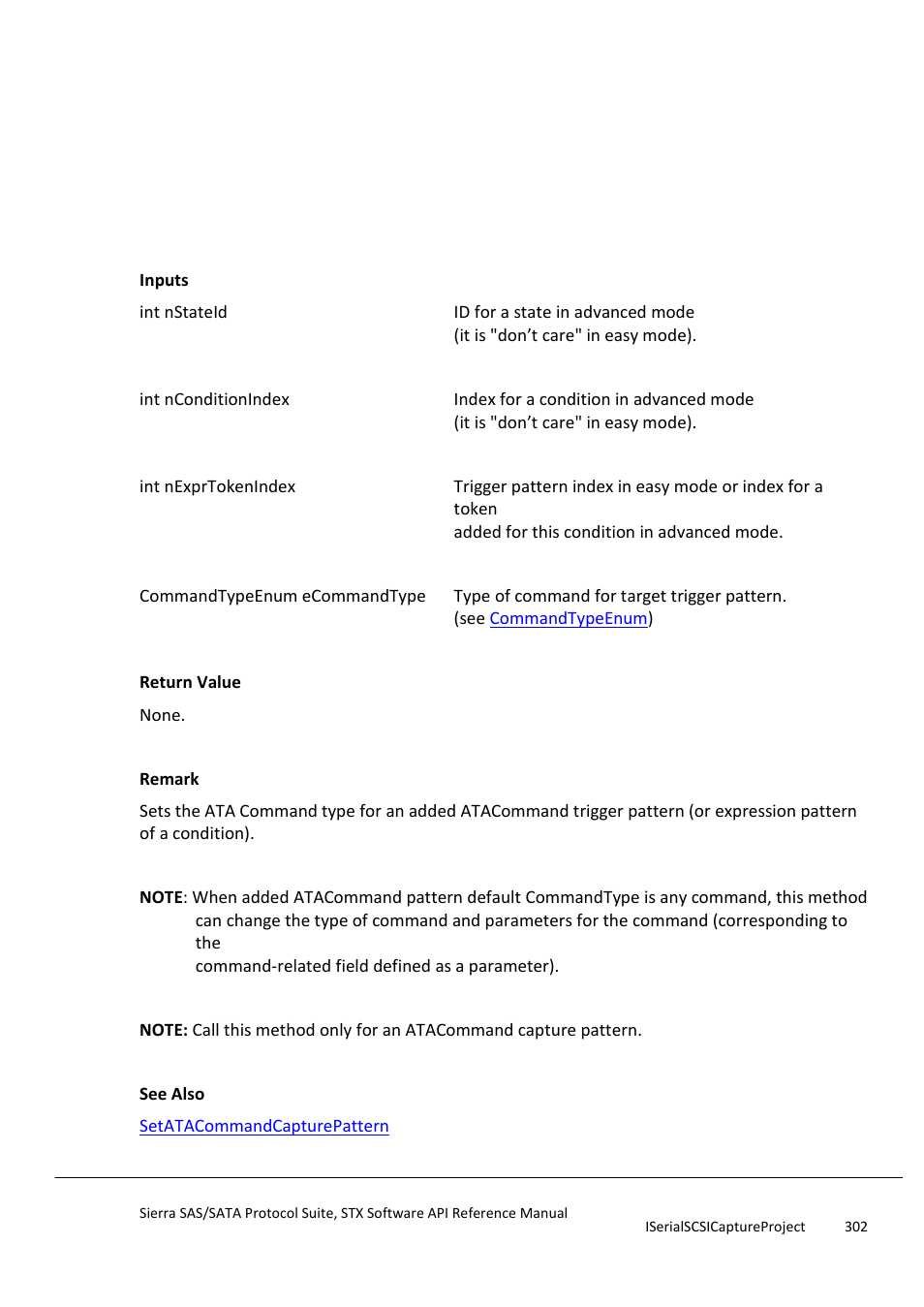 Setatacommandconditionexprpattern | Teledyne LeCroy Sierra SAS_SATA Protocol Analyzer STX API Reference Manual User Manual | Page 302 / 979