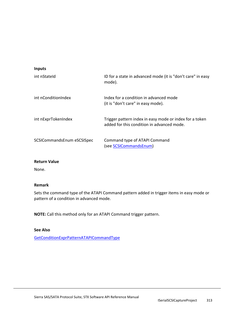 Setconditionexprpatternatapicommandtype, Setconditionexprpatternatapispectype | Teledyne LeCroy Sierra SAS_SATA Protocol Analyzer STX API Reference Manual User Manual | Page 313 / 979