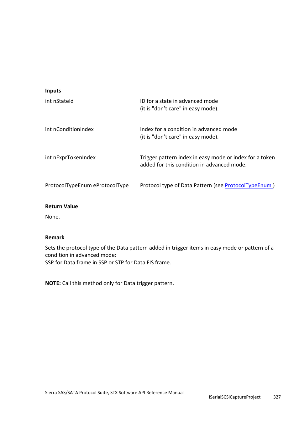 Setdataconditionexprpattern, Setexcludealign, Setexcludecont | Teledyne LeCroy Sierra SAS_SATA Protocol Analyzer STX API Reference Manual User Manual | Page 327 / 979