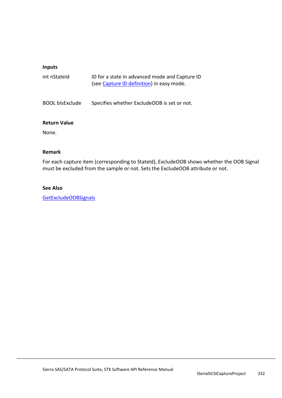 Setexcludeoobsignals, Setexcludepayloadoffset, Setexcluderrdy | Teledyne LeCroy Sierra SAS_SATA Protocol Analyzer STX API Reference Manual User Manual | Page 332 / 979