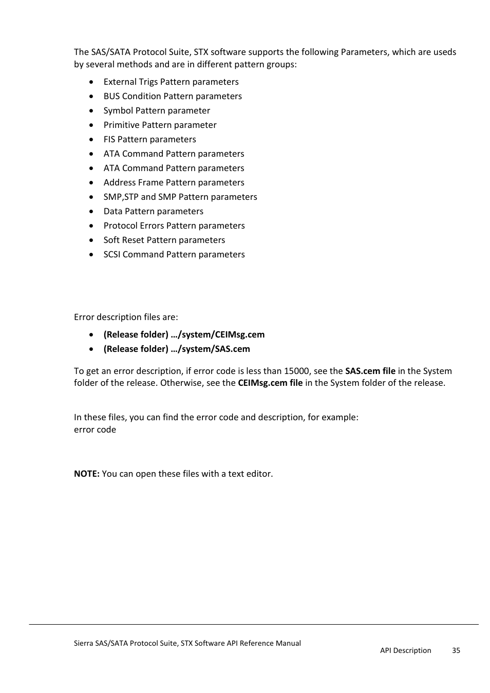 Parameters, Api errors | Teledyne LeCroy Sierra SAS_SATA Protocol Analyzer STX API Reference Manual User Manual | Page 35 / 979