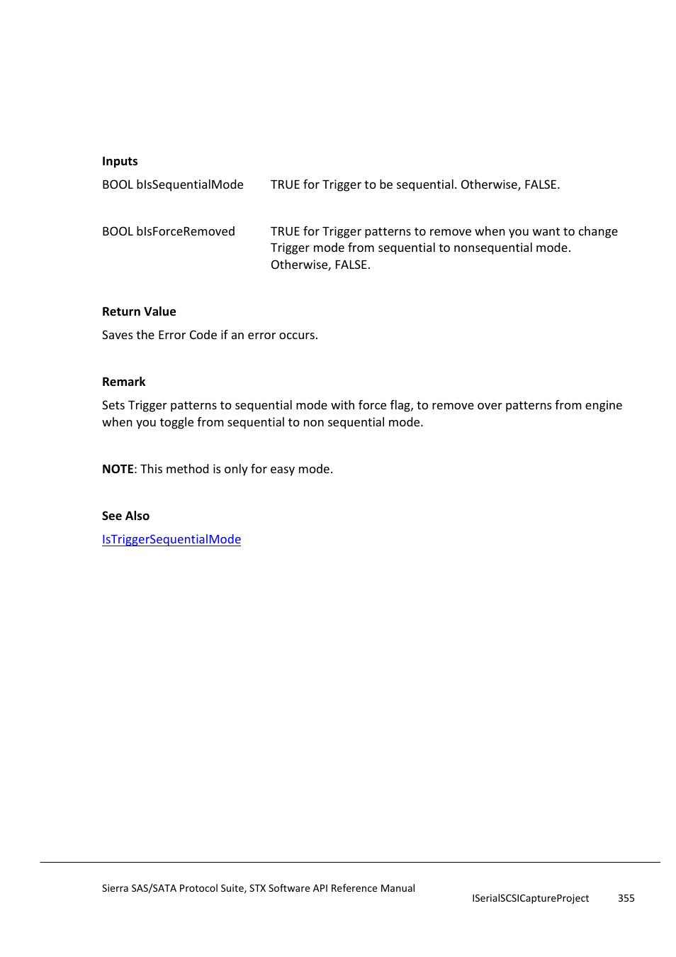 Settriggersequentialmode, Settriggerstrategy | Teledyne LeCroy Sierra SAS_SATA Protocol Analyzer STX API Reference Manual User Manual | Page 355 / 979