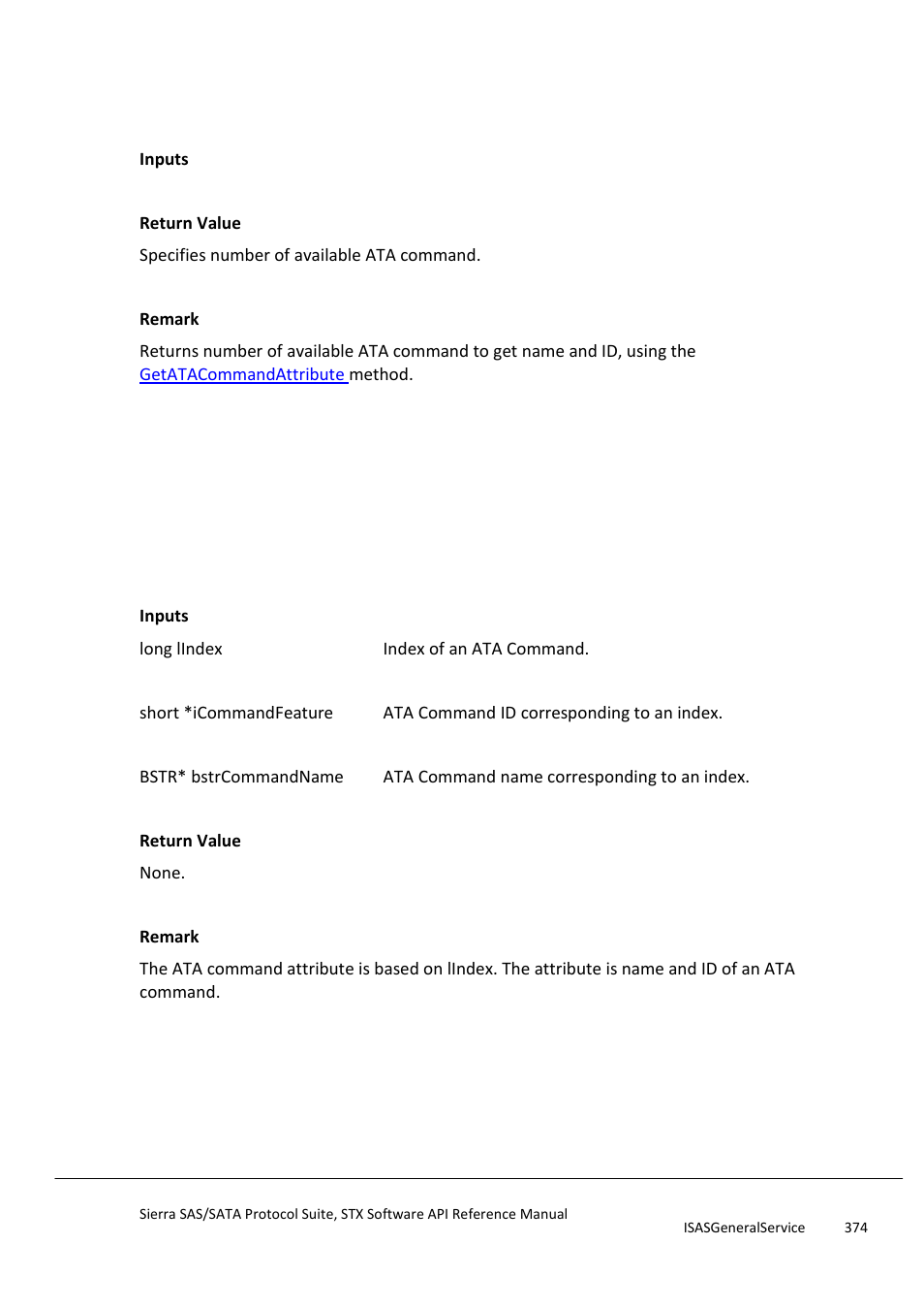 Getnumberofavailableatacommands, Getatacommandattribute, Getnumberofavailablebuscondition | Teledyne LeCroy Sierra SAS_SATA Protocol Analyzer STX API Reference Manual User Manual | Page 374 / 979