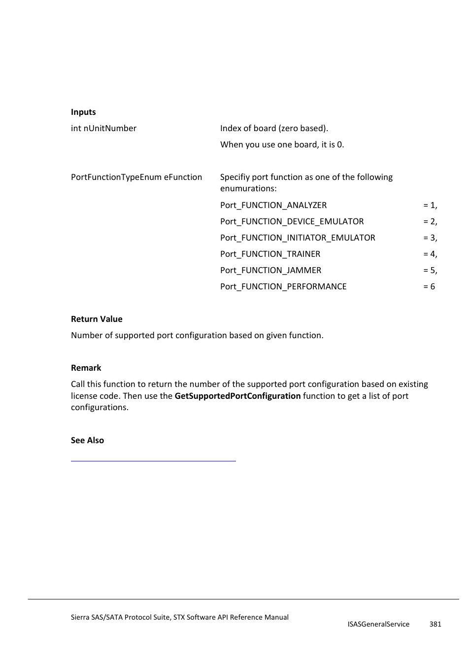 Getnumberofsupportedportconfiguration, Getsupportedportconfiguration | Teledyne LeCroy Sierra SAS_SATA Protocol Analyzer STX API Reference Manual User Manual | Page 381 / 979