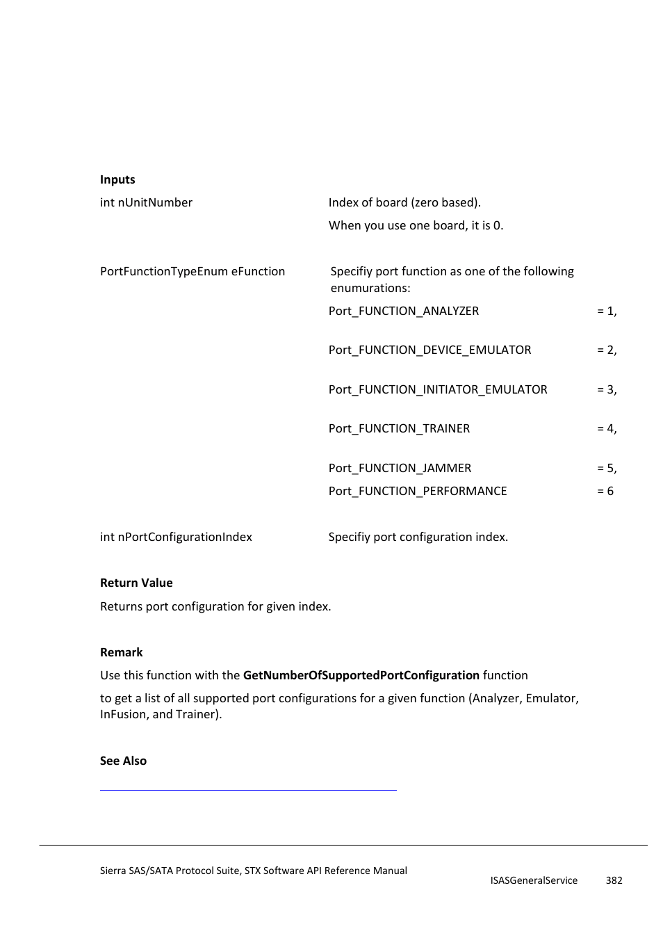 Getsupportedportconfiguration | Teledyne LeCroy Sierra SAS_SATA Protocol Analyzer STX API Reference Manual User Manual | Page 382 / 979