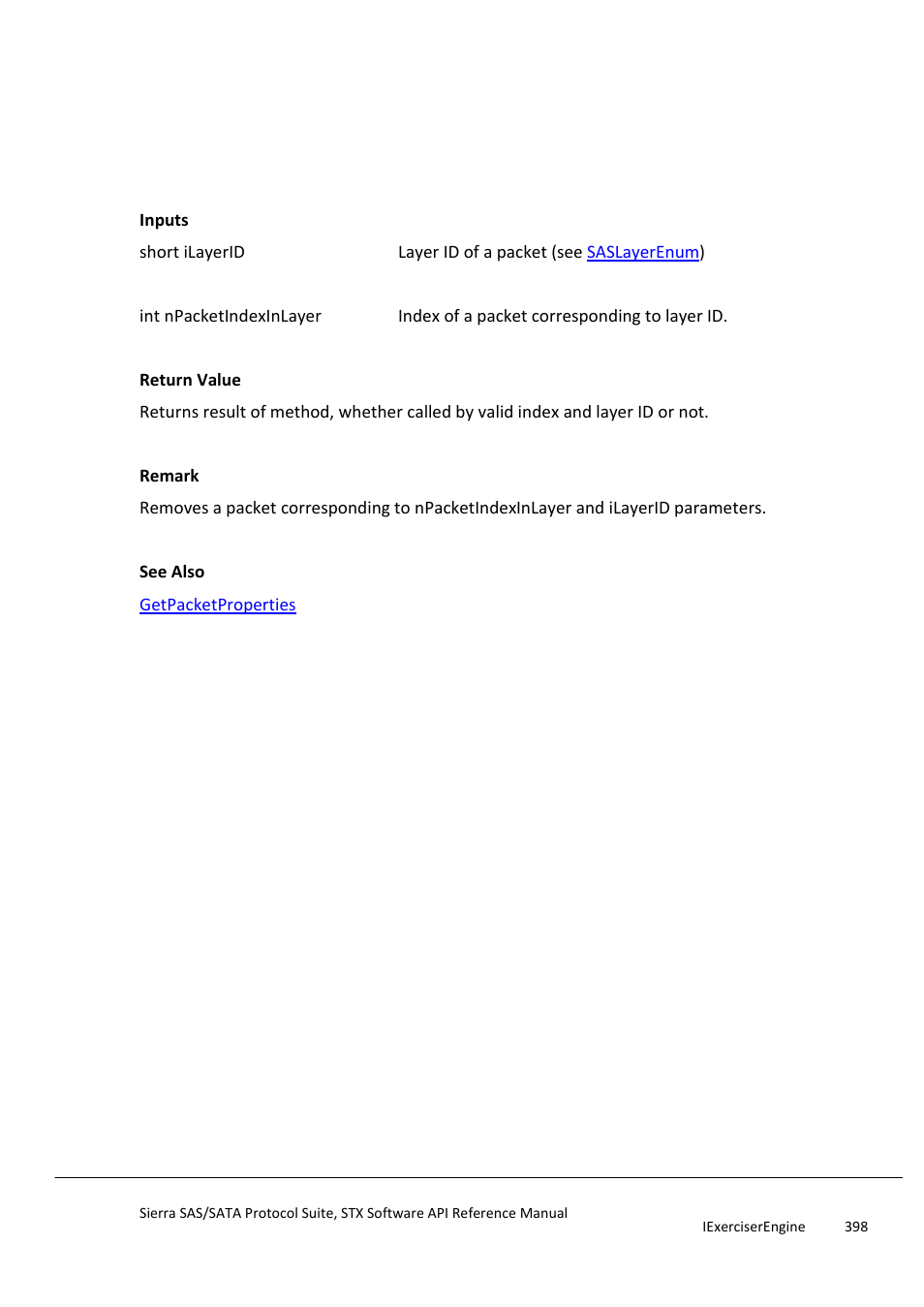 Deletepacket, Expandsataselftestinstructionfield | Teledyne LeCroy Sierra SAS_SATA Protocol Analyzer STX API Reference Manual User Manual | Page 398 / 979