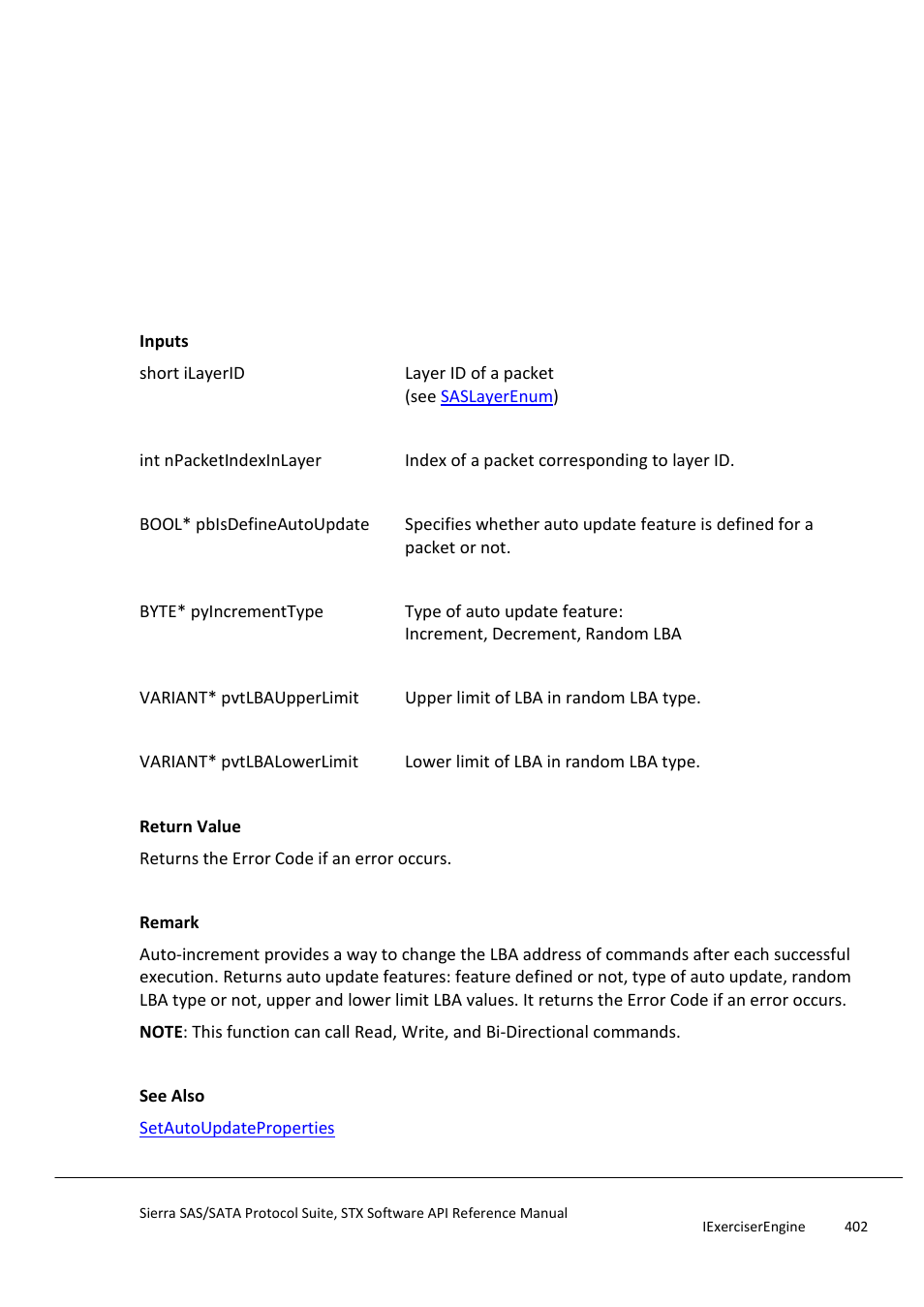 Getautoupdateproperties | Teledyne LeCroy Sierra SAS_SATA Protocol Analyzer STX API Reference Manual User Manual | Page 402 / 979