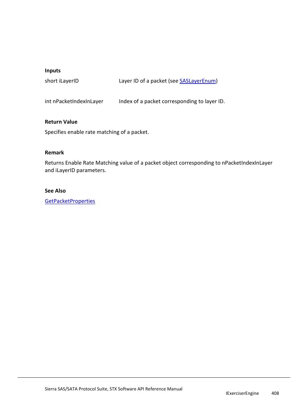 Getenableratematching, Getexternaltrig | Teledyne LeCroy Sierra SAS_SATA Protocol Analyzer STX API Reference Manual User Manual | Page 408 / 979