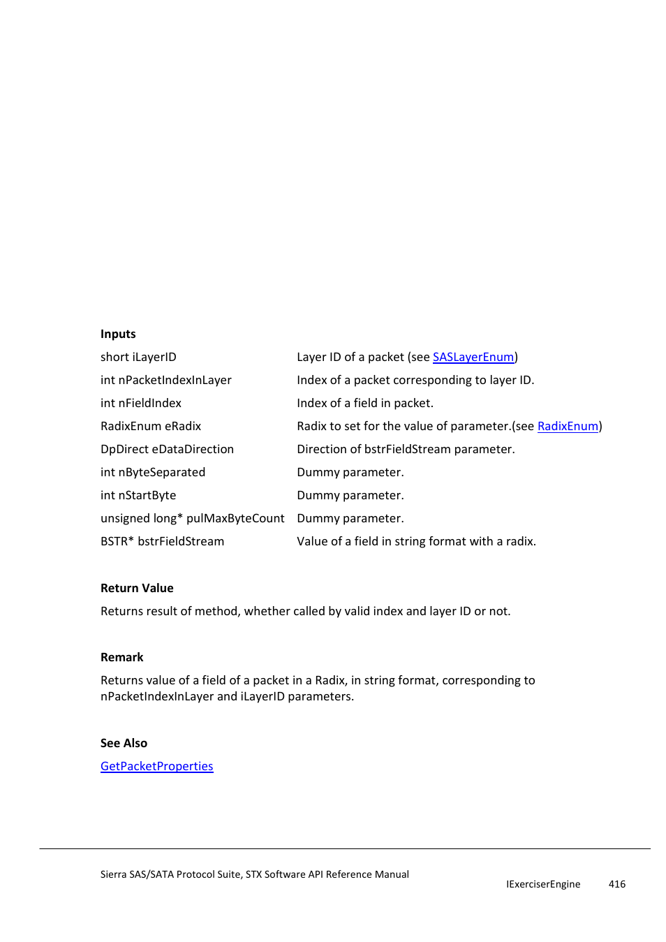 Getfieldstream, Getgotoinstructionlableid | Teledyne LeCroy Sierra SAS_SATA Protocol Analyzer STX API Reference Manual User Manual | Page 416 / 979