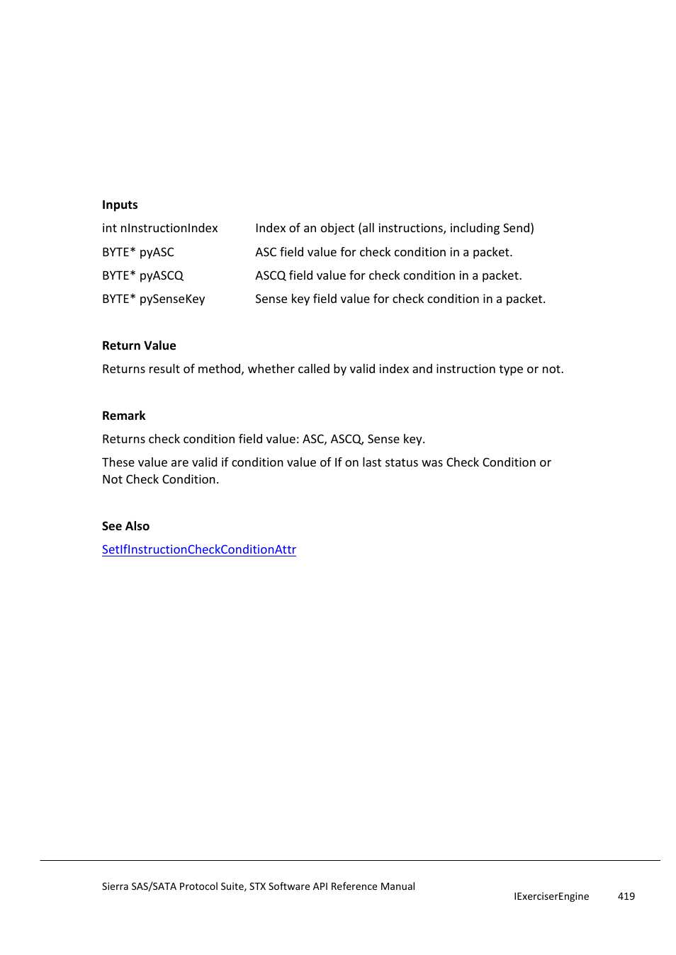 Getifinstructioncheckconditionattr, Getifinstructioncondition | Teledyne LeCroy Sierra SAS_SATA Protocol Analyzer STX API Reference Manual User Manual | Page 419 / 979