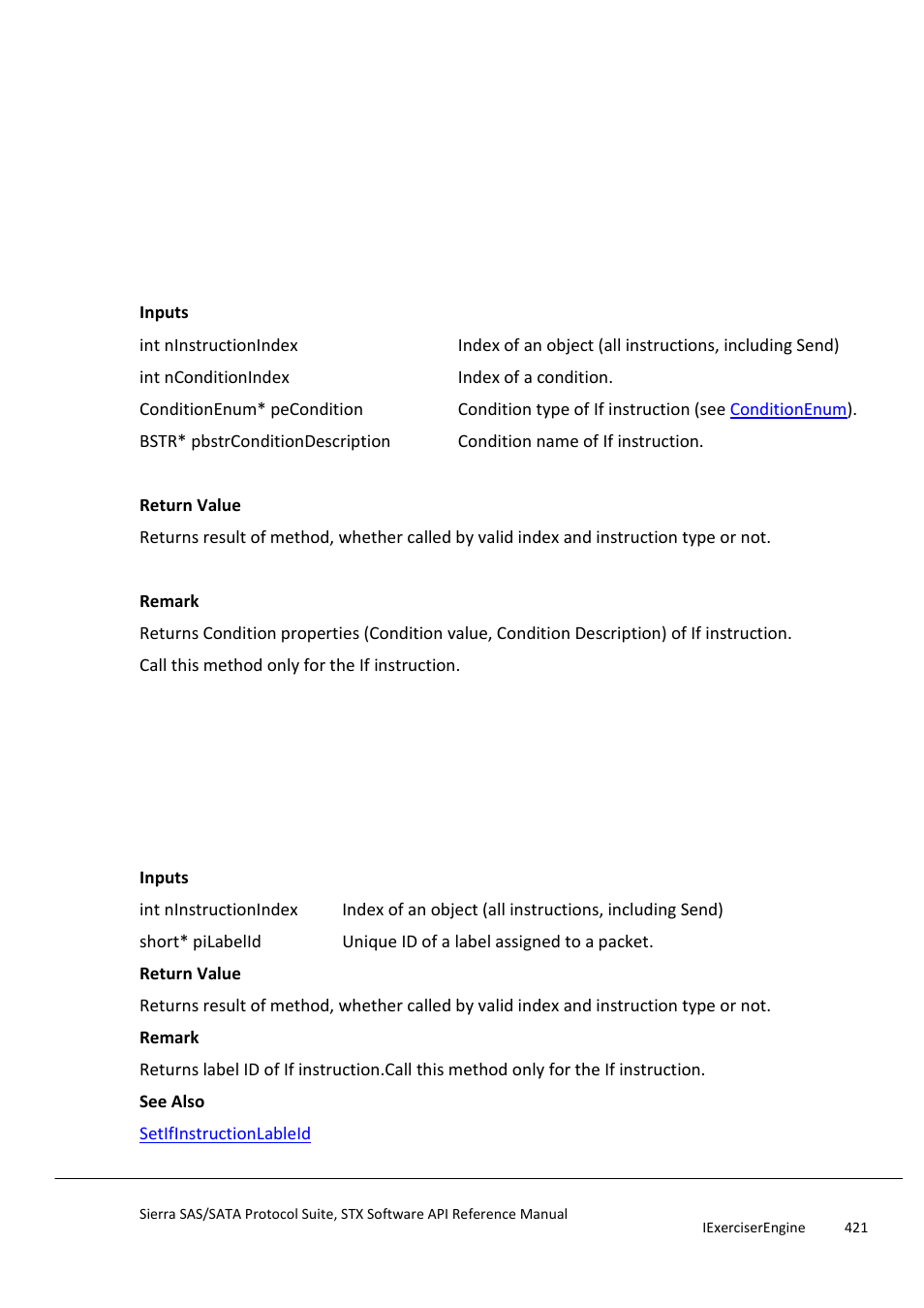 Getifinstructionconditionproperties, Getifinstructionlableid | Teledyne LeCroy Sierra SAS_SATA Protocol Analyzer STX API Reference Manual User Manual | Page 421 / 979