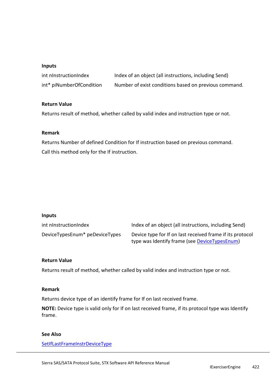 Getifinstructionnumberofcondition, Getiflastframeinstrdevicetype | Teledyne LeCroy Sierra SAS_SATA Protocol Analyzer STX API Reference Manual User Manual | Page 422 / 979