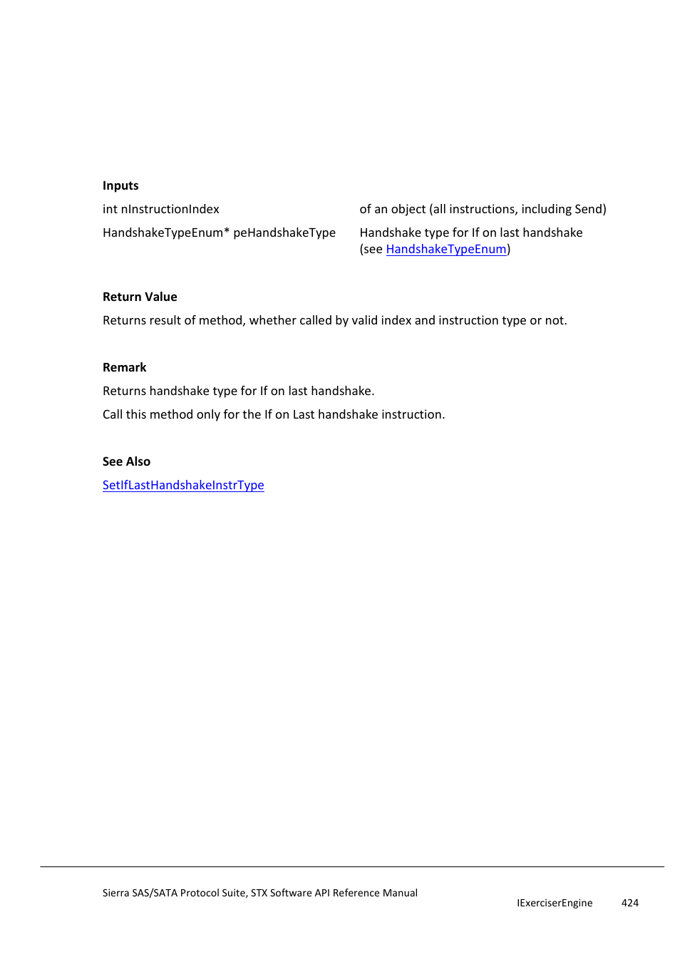 Getiflasthandshakeinstrtype, Getifpayloadinstrdata | Teledyne LeCroy Sierra SAS_SATA Protocol Analyzer STX API Reference Manual User Manual | Page 424 / 979