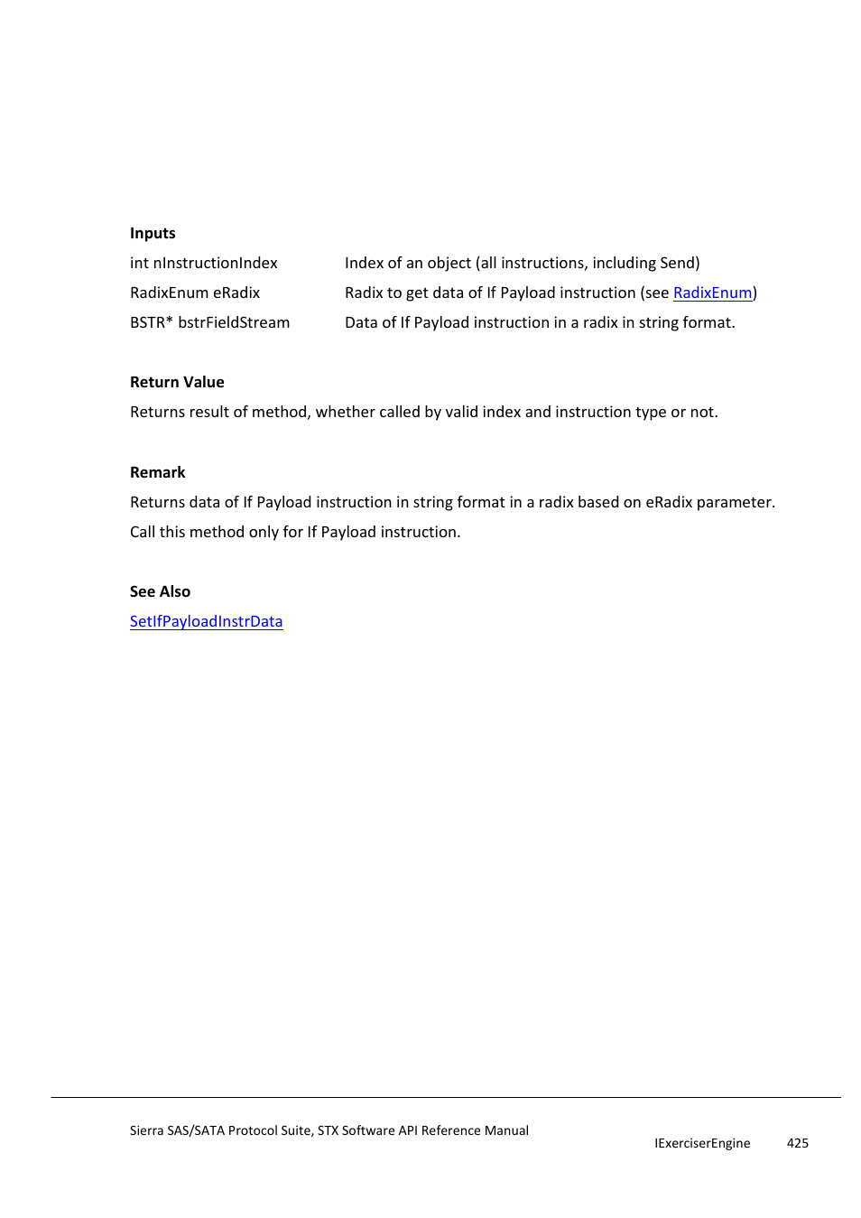 Getifpayloadinstrdata, Getifpayloadinstrlength | Teledyne LeCroy Sierra SAS_SATA Protocol Analyzer STX API Reference Manual User Manual | Page 425 / 979