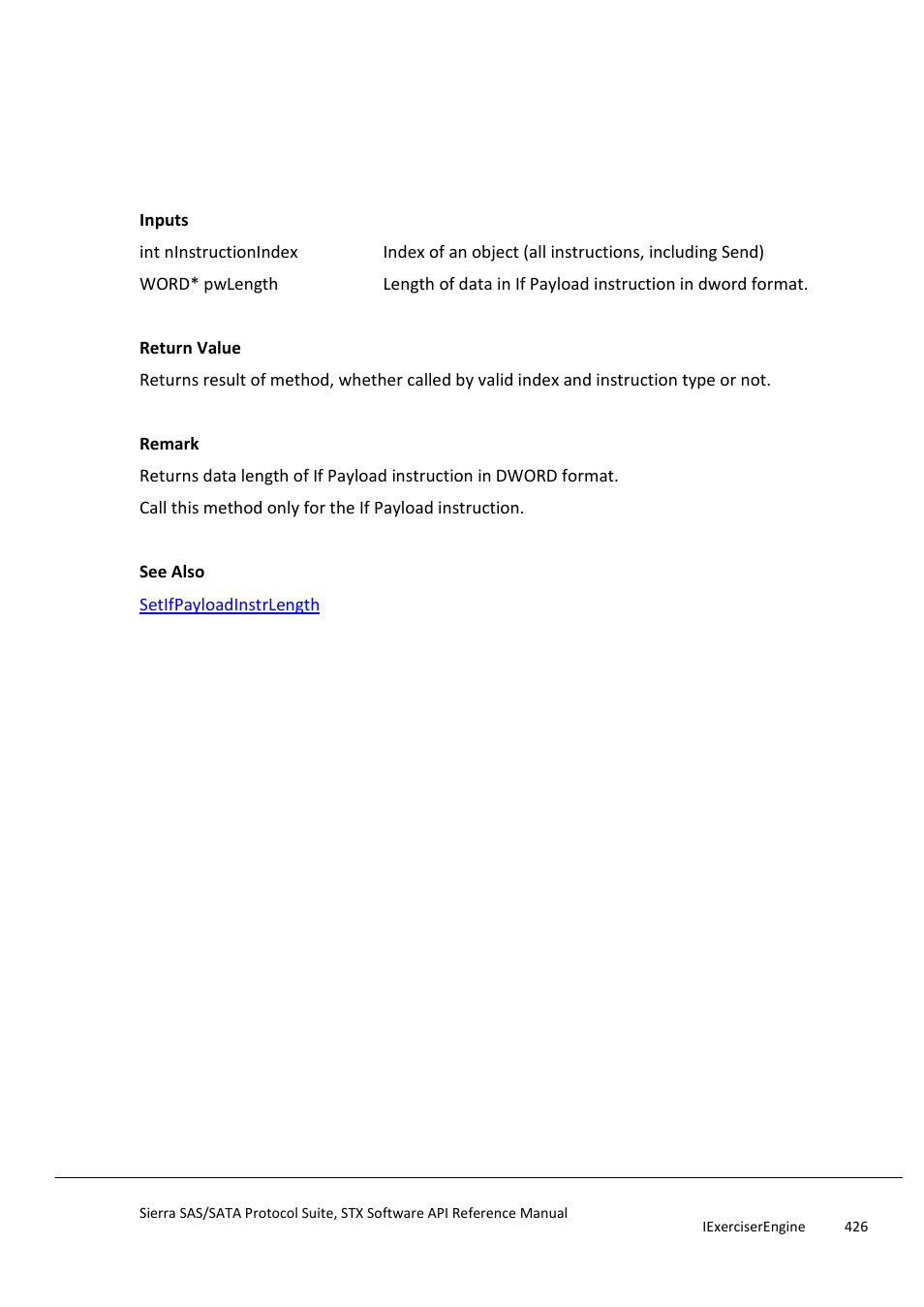 Getifpayloadinstrlength, Getifpayloadinstrmatch | Teledyne LeCroy Sierra SAS_SATA Protocol Analyzer STX API Reference Manual User Manual | Page 426 / 979