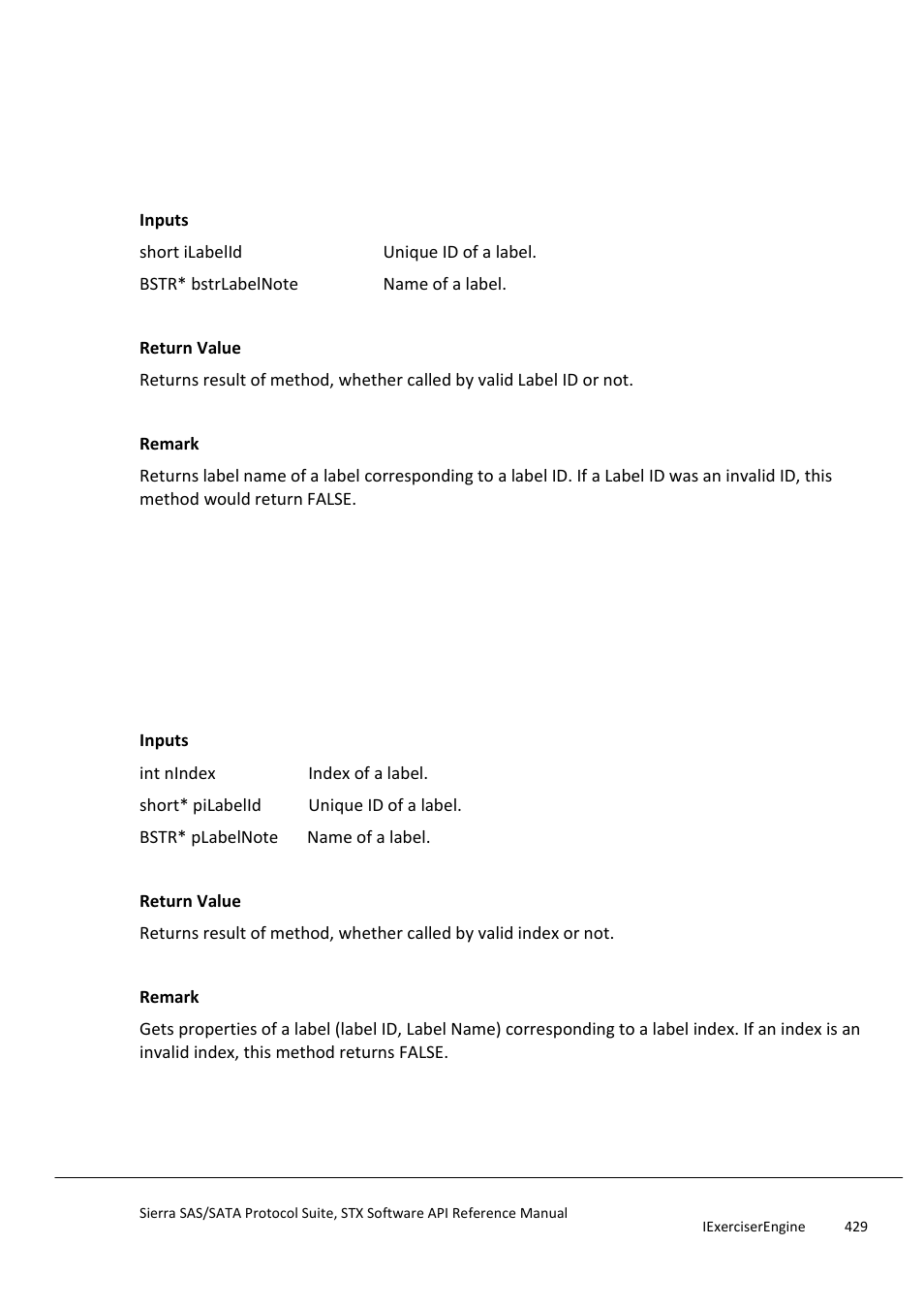 Getlablenote, Getlableproperties, Getlogicalunitnumber | Teledyne LeCroy Sierra SAS_SATA Protocol Analyzer STX API Reference Manual User Manual | Page 429 / 979