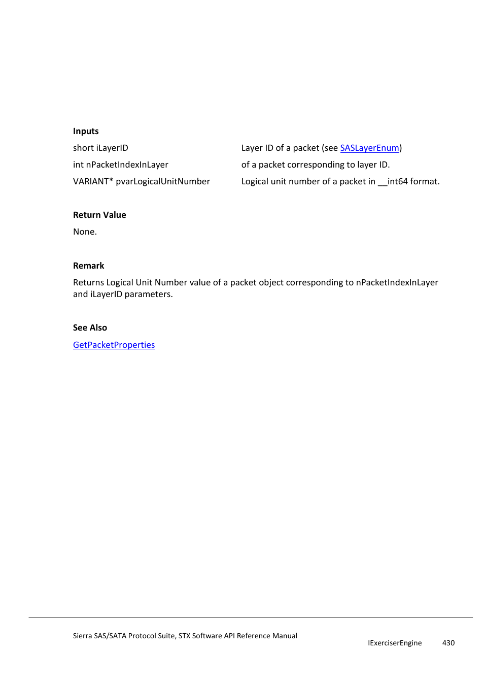 Getlogicalunitnumber, Getloopinstructioncounter | Teledyne LeCroy Sierra SAS_SATA Protocol Analyzer STX API Reference Manual User Manual | Page 430 / 979