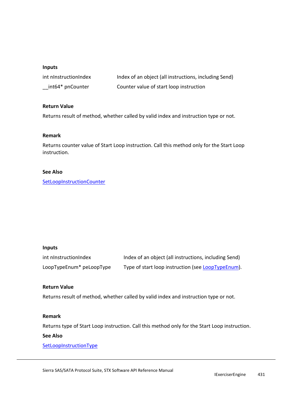 Getloopinstructioncounter, Getloopinstructiontype | Teledyne LeCroy Sierra SAS_SATA Protocol Analyzer STX API Reference Manual User Manual | Page 431 / 979