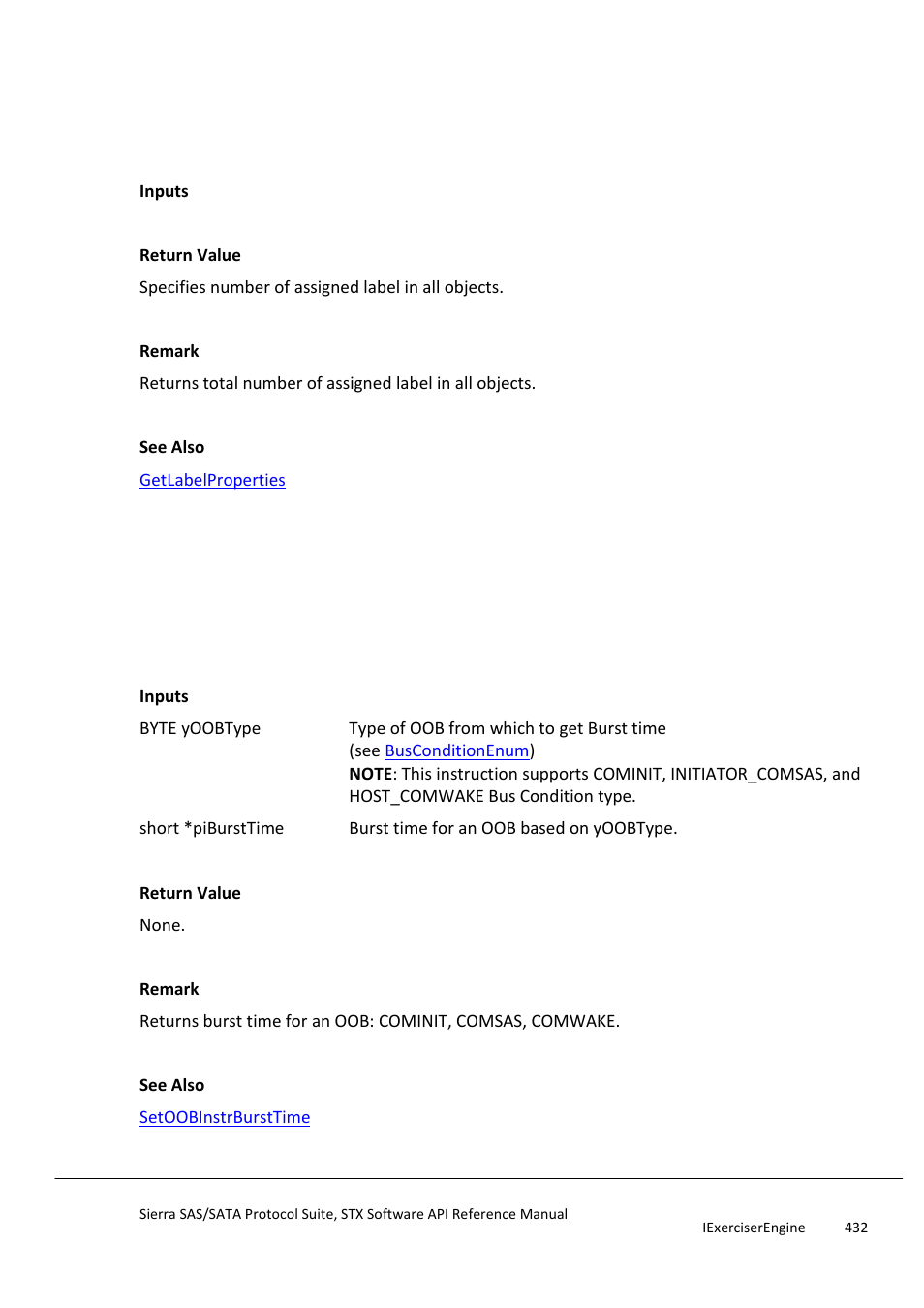 Getnumberoflables, Getoobinstrbursttime | Teledyne LeCroy Sierra SAS_SATA Protocol Analyzer STX API Reference Manual User Manual | Page 432 / 979