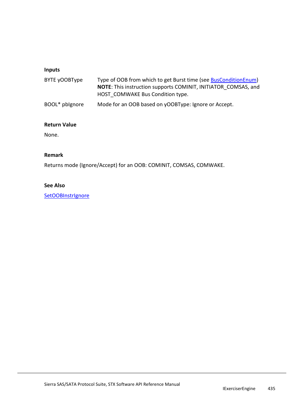 Getoobinstrignore, Getoobinstrnegationtime | Teledyne LeCroy Sierra SAS_SATA Protocol Analyzer STX API Reference Manual User Manual | Page 435 / 979