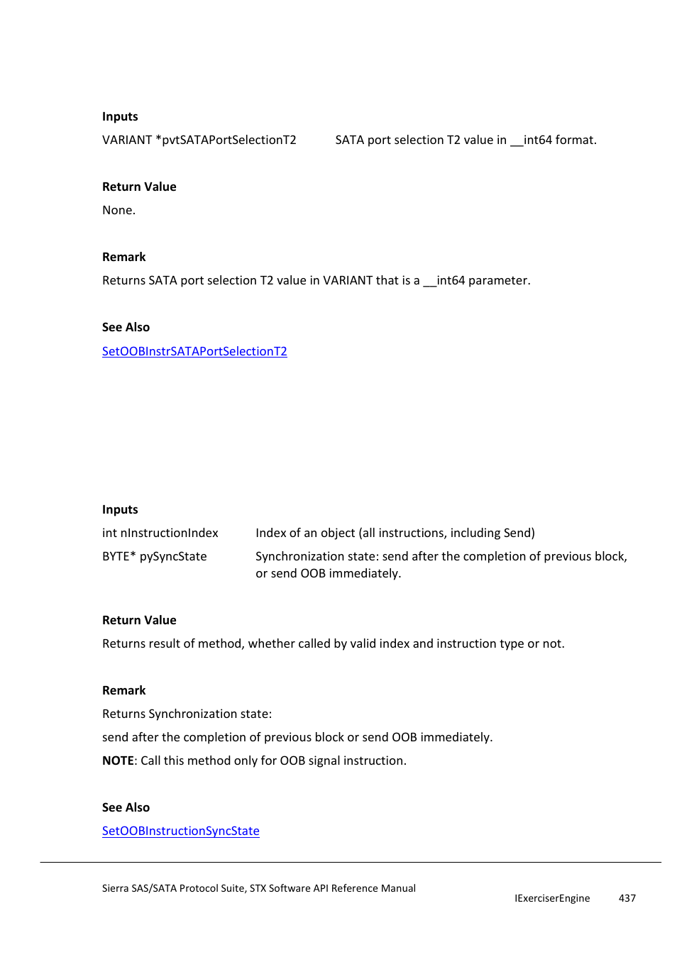 Getoobinstrsataportselectiont2, Getoobinstructionsyncstate | Teledyne LeCroy Sierra SAS_SATA Protocol Analyzer STX API Reference Manual User Manual | Page 437 / 979