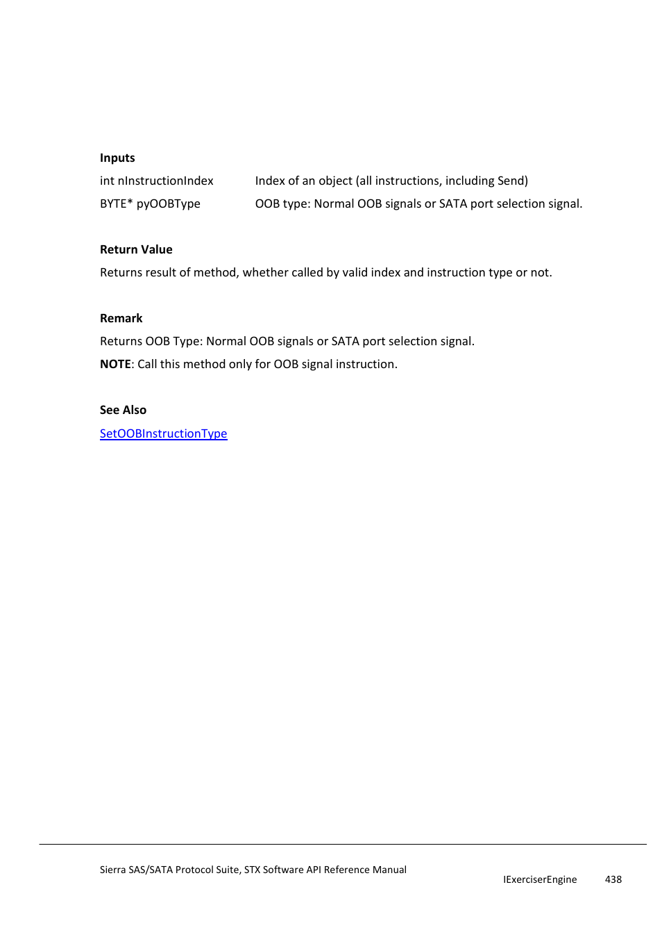 Getoobinstructiontype | Teledyne LeCroy Sierra SAS_SATA Protocol Analyzer STX API Reference Manual User Manual | Page 438 / 979