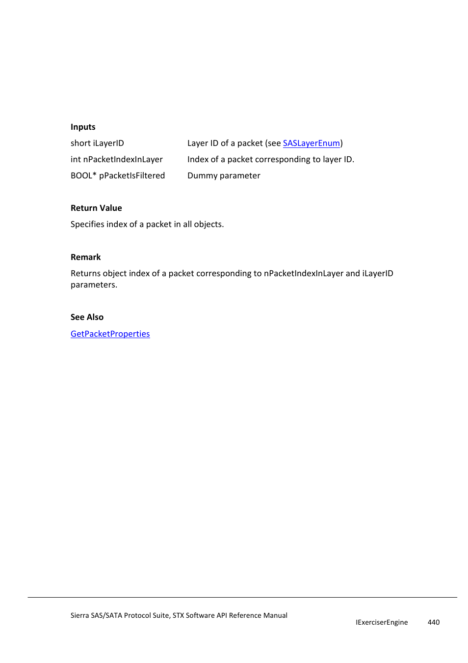 Getpacketindex, Getpacketlableproperties | Teledyne LeCroy Sierra SAS_SATA Protocol Analyzer STX API Reference Manual User Manual | Page 440 / 979