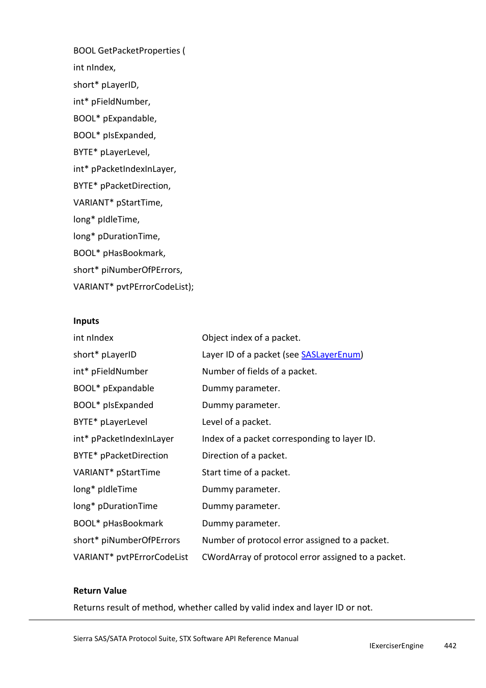 Getpacketproperties | Teledyne LeCroy Sierra SAS_SATA Protocol Analyzer STX API Reference Manual User Manual | Page 442 / 979