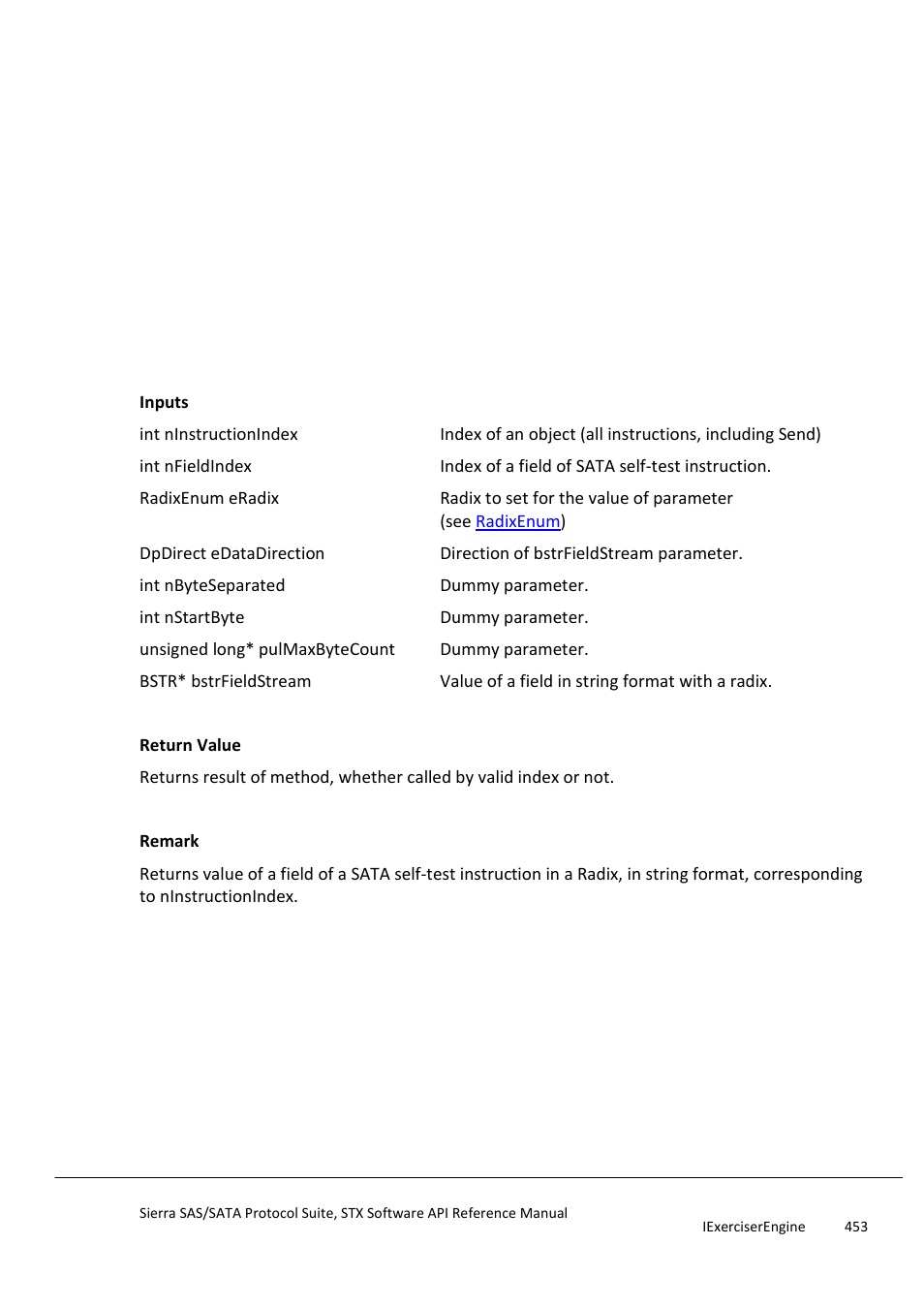 Getsataselftestinstructionfieldstream, Getsataselftestinstructionmaxfield, Length | Teledyne LeCroy Sierra SAS_SATA Protocol Analyzer STX API Reference Manual User Manual | Page 453 / 979