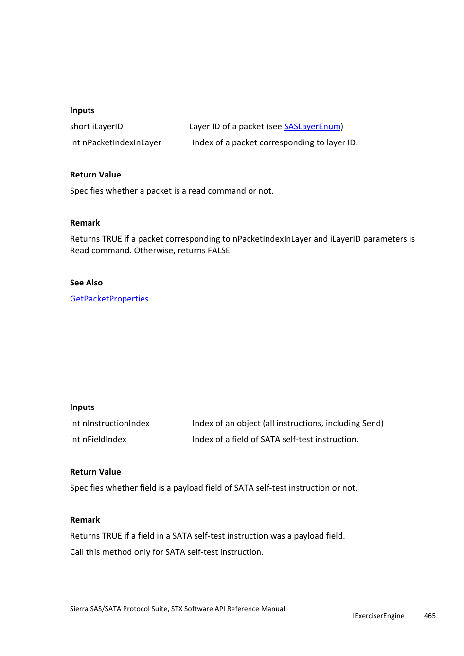 Isreadcommand, Issataselftestdatapayloadfield, Issataselftestinstructionfield | Teledyne LeCroy Sierra SAS_SATA Protocol Analyzer STX API Reference Manual User Manual | Page 465 / 979