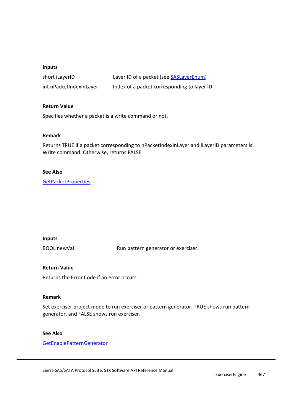 Iswritecommand, Setenablepatterngenerator | Teledyne LeCroy Sierra SAS_SATA Protocol Analyzer STX API Reference Manual User Manual | Page 467 / 979