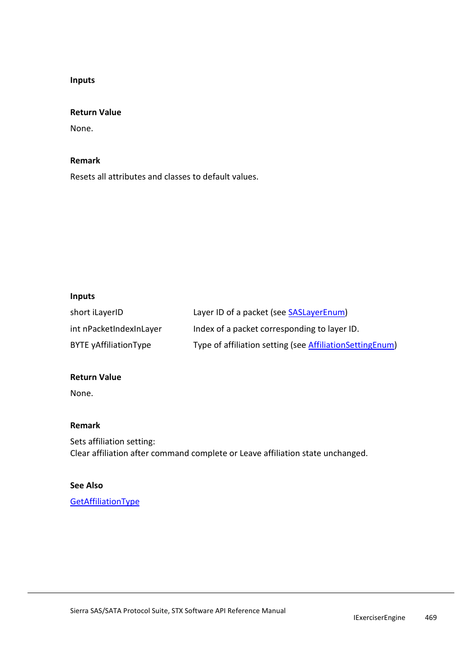Reset, Setaffiliationtype, Setautomaticaction | Teledyne LeCroy Sierra SAS_SATA Protocol Analyzer STX API Reference Manual User Manual | Page 469 / 979