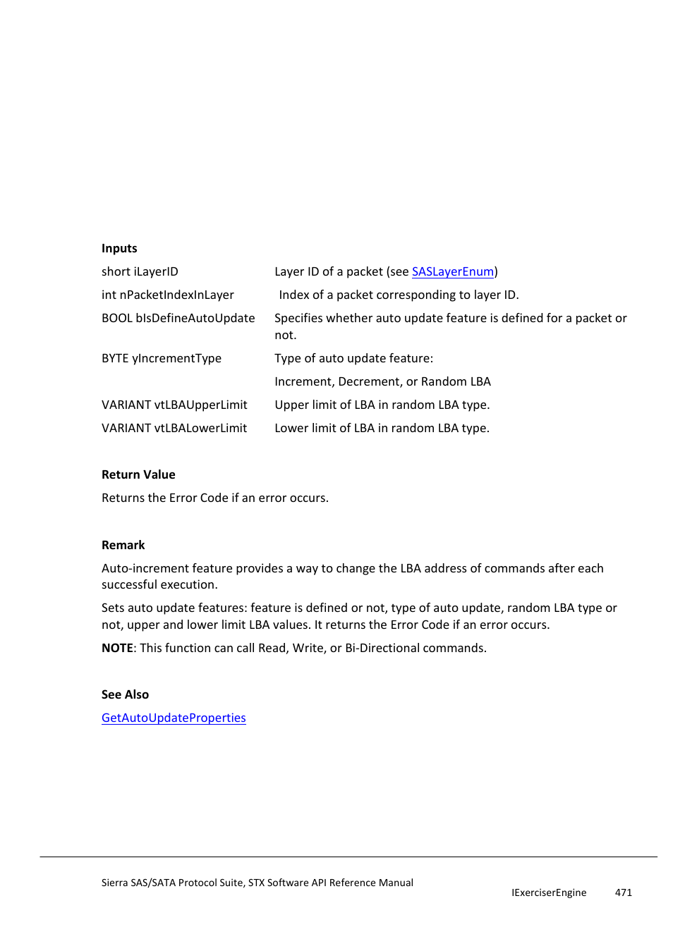 Setautoupdateproperties, Setdatablock | Teledyne LeCroy Sierra SAS_SATA Protocol Analyzer STX API Reference Manual User Manual | Page 471 / 979