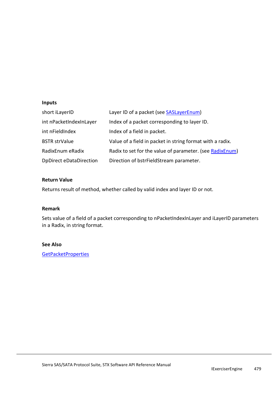 Setfield, Setfieldbyoption | Teledyne LeCroy Sierra SAS_SATA Protocol Analyzer STX API Reference Manual User Manual | Page 479 / 979