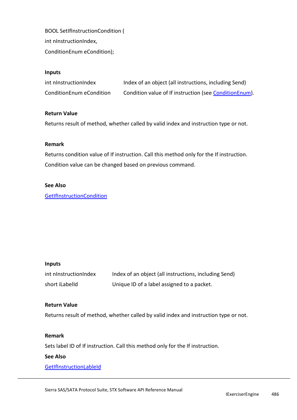 Setifinstructioncondition, Setifinstructionlableid | Teledyne LeCroy Sierra SAS_SATA Protocol Analyzer STX API Reference Manual User Manual | Page 486 / 979