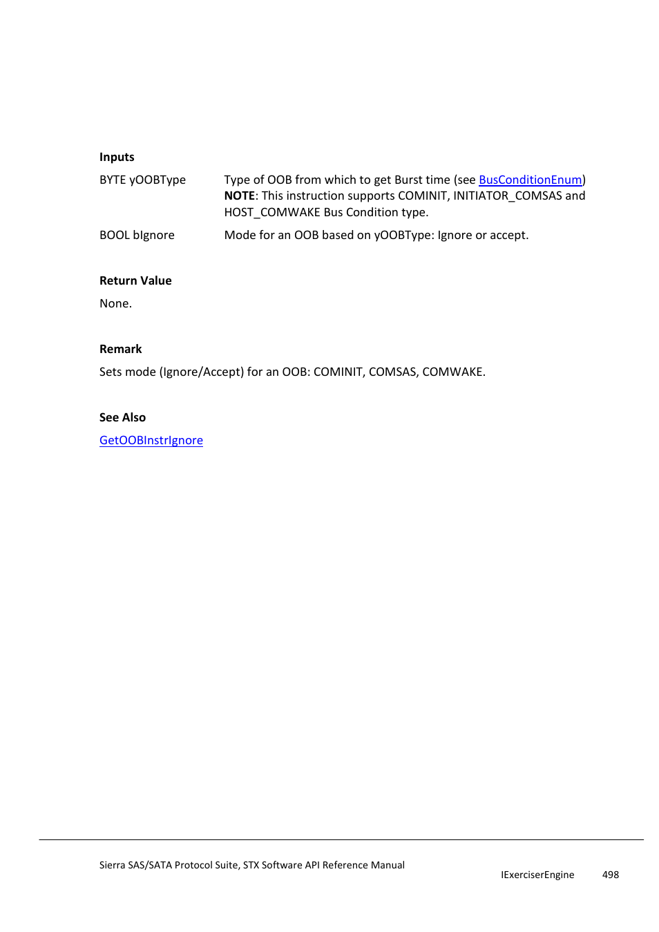 Setoobinstrignore, Setoobinstrnegationtime | Teledyne LeCroy Sierra SAS_SATA Protocol Analyzer STX API Reference Manual User Manual | Page 498 / 979