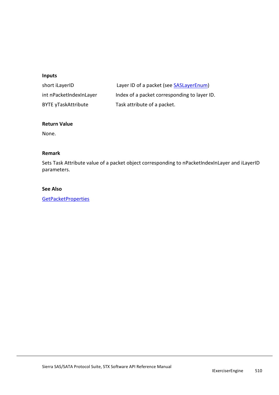 Settaskattribute, Settriggersource | Teledyne LeCroy Sierra SAS_SATA Protocol Analyzer STX API Reference Manual User Manual | Page 510 / 979